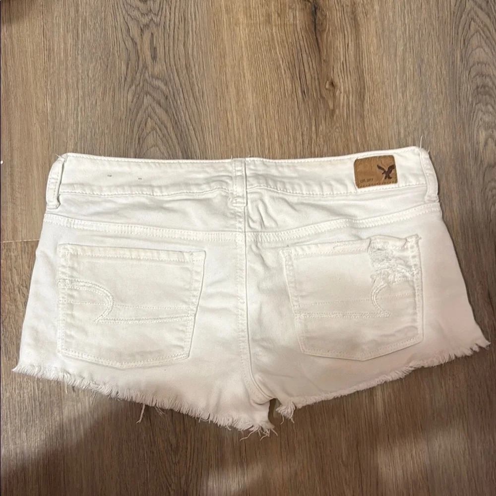 Vintage American Eagle Outfitters White Stretch Jean Shorts Distressed Raw-Edge
